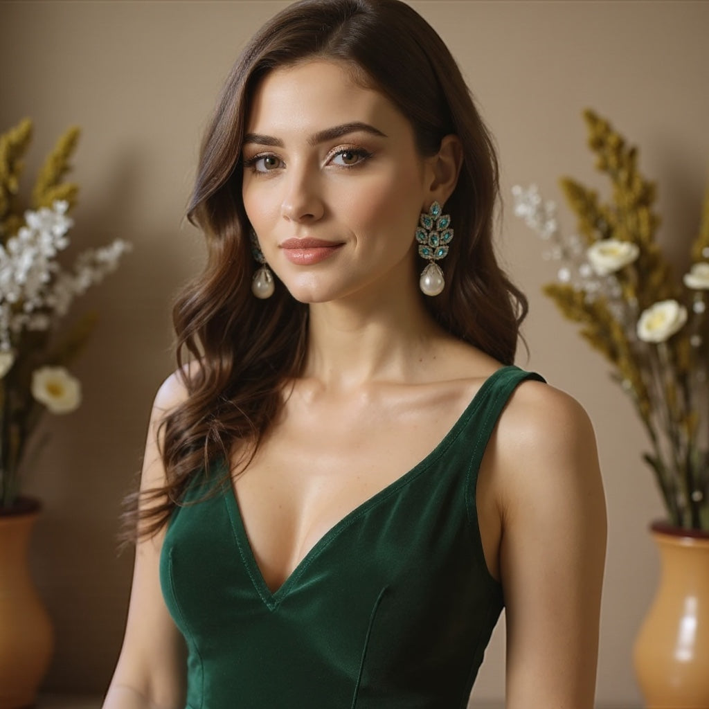 CUBIC ZIRCONIA COLLECTION - VINTAGE INSPIRED PEACOCK FEATHER DROP EARRINGS - CZER918
