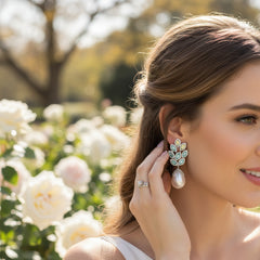 CUBIC ZIRCONIA COLLECTION - VINTAGE INSPIRED PEACOCK FEATHER DROP EARRINGS - CZER918