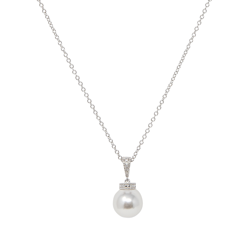 Cubic Zirconia Collection - Chic Pearl Necklace - Ivory (CZNK10)