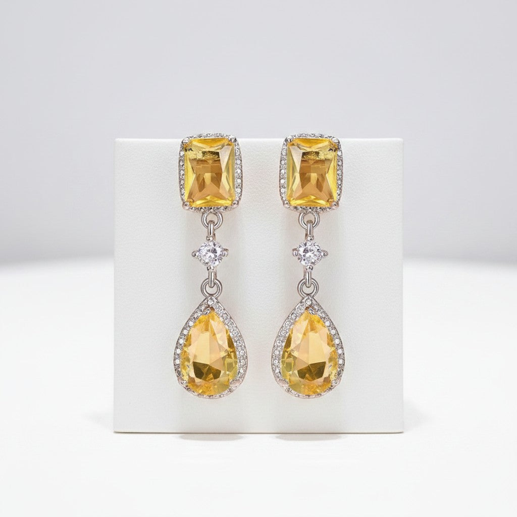 CUBIC ZIRCONIA COLLECTION - DAINTY SPARKLE EARRINGS - CZER919 YELLOW