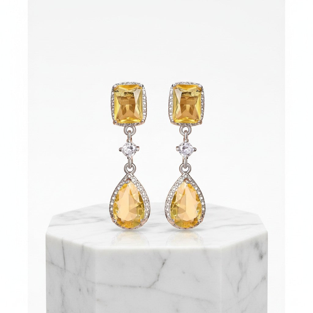 CUBIC ZIRCONIA COLLECTION - DAINTY SPARKLE EARRINGS - CZER919 YELLOW