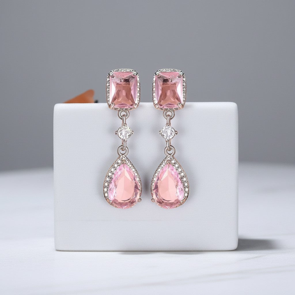 CUBIC ZIRCONIA COLLECTION - DAINTY SPARKLE EARRINGS - CZER919 PINK