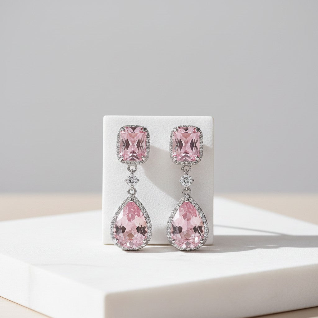 CUBIC ZIRCONIA COLLECTION - DAINTY SPARKLE EARRINGS - CZER919 PINK