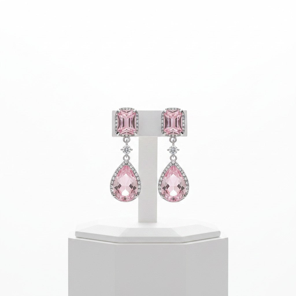 CUBIC ZIRCONIA COLLECTION - DAINTY SPARKLE EARRINGS - CZER919 PINK