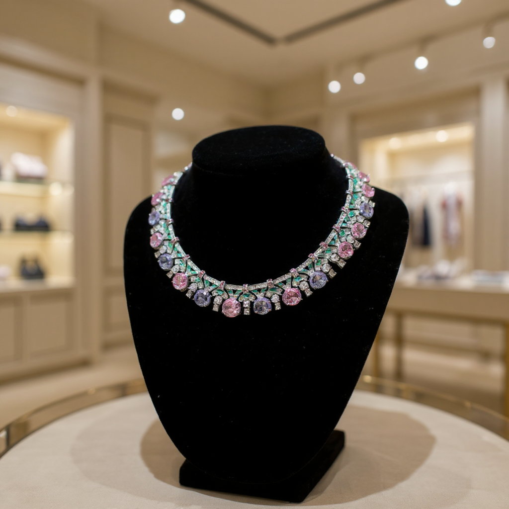 CUBIC ZIRCONIA COLLECTION - ART DECO NECKLACE SET - MULTI CZNK273