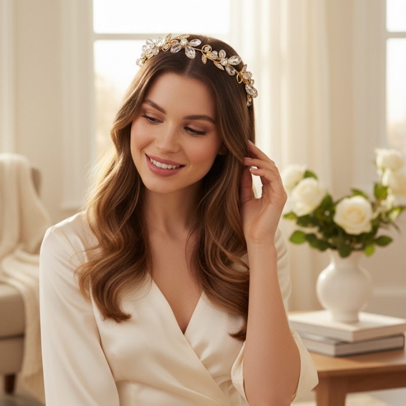 CUBIC ZIRCONIA COLLECTION - GRECIAN GOLD VINE HEADPIECE - AHB67 GOLD