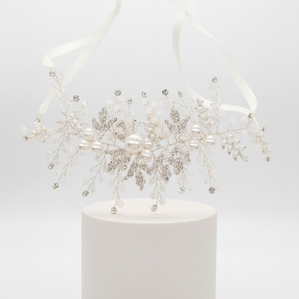 ATHENA COLLECTION - EXQUISITE PEARL HAIR VINE - HP198 SILVER