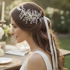 ATHENA COLLECTION - EXQUISITE PEARL HAIR VINE - HP198 SILVER