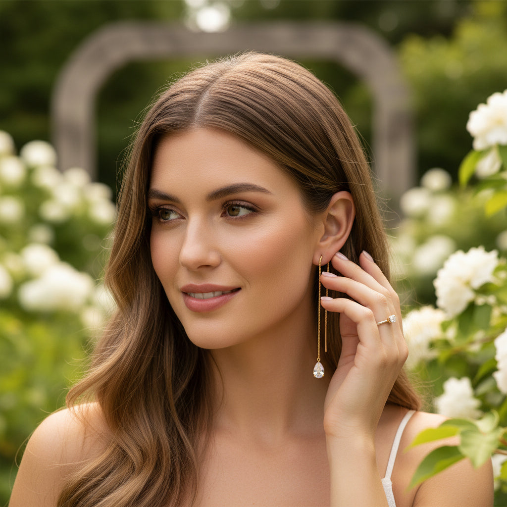 CUBIC ZIRCONIA COLLECTION - DIAMOND DROP EARRINGS - CZER920 18K GOLD PLATED