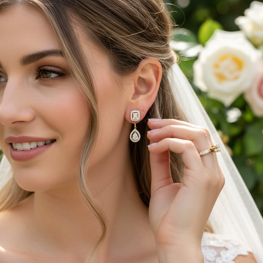 CUBIC ZIRCONIA COLLECTION - ART DECO DROP EARRINGS - CZER921 GOLD