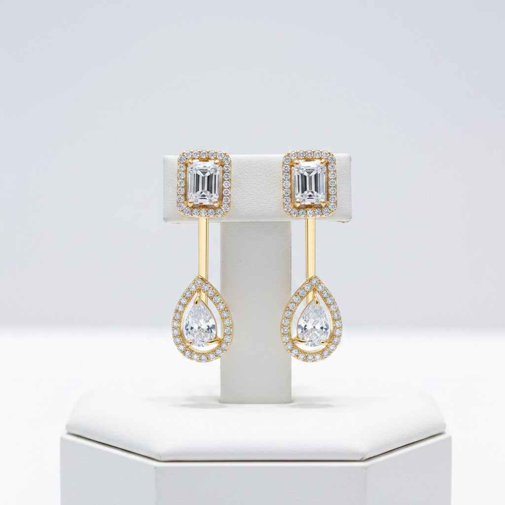 CUBIC ZIRCONIA COLLECTION - ART DECO DROP EARRINGS - CZER921 GOLD