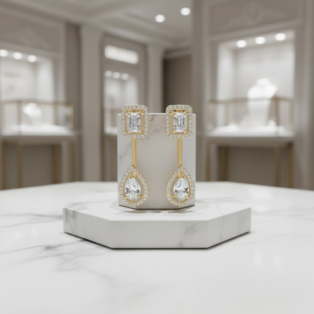 CUBIC ZIRCONIA COLLECTION - ART DECO DROP EARRINGS - CZER921 GOLD