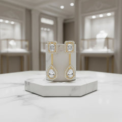 CUBIC ZIRCONIA COLLECTION - ART DECO DROP EARRINGS - CZER921 GOLD