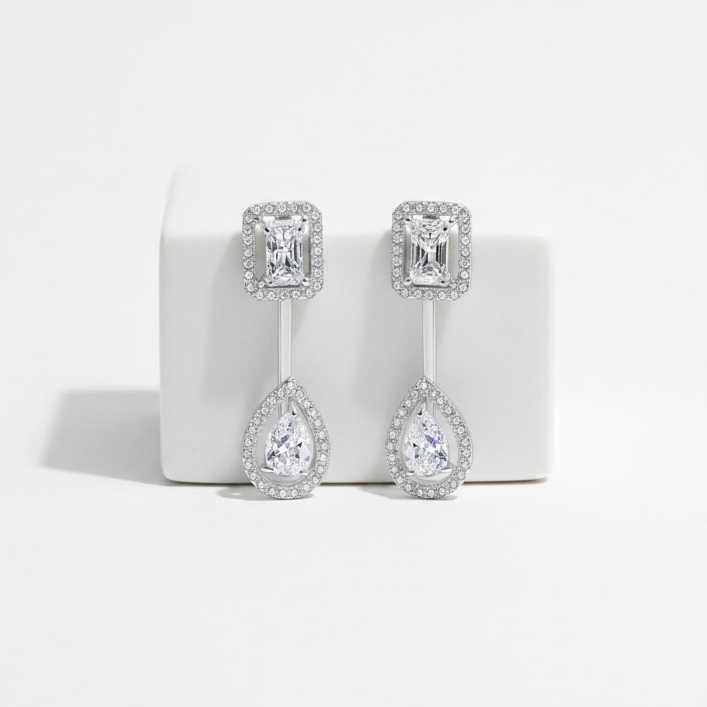 CUBIC ZIRCONIA COLLECTION - ART DECO DROP EARRINGS - CZER921 SILVER