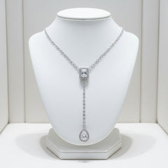CUBIC ZIRCONIA COLLECTION - ART DECO DROP NECKLACE - CZNK276 SILVER
