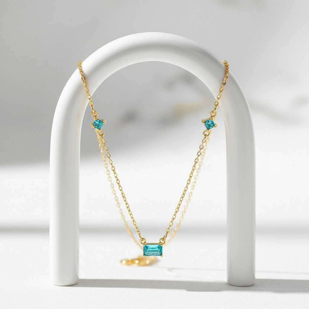 CUBIC ZIRCONIA COLLECTION - DAINTY GEM NECKLACE - 925 STERLING SILVER -CZNK277
