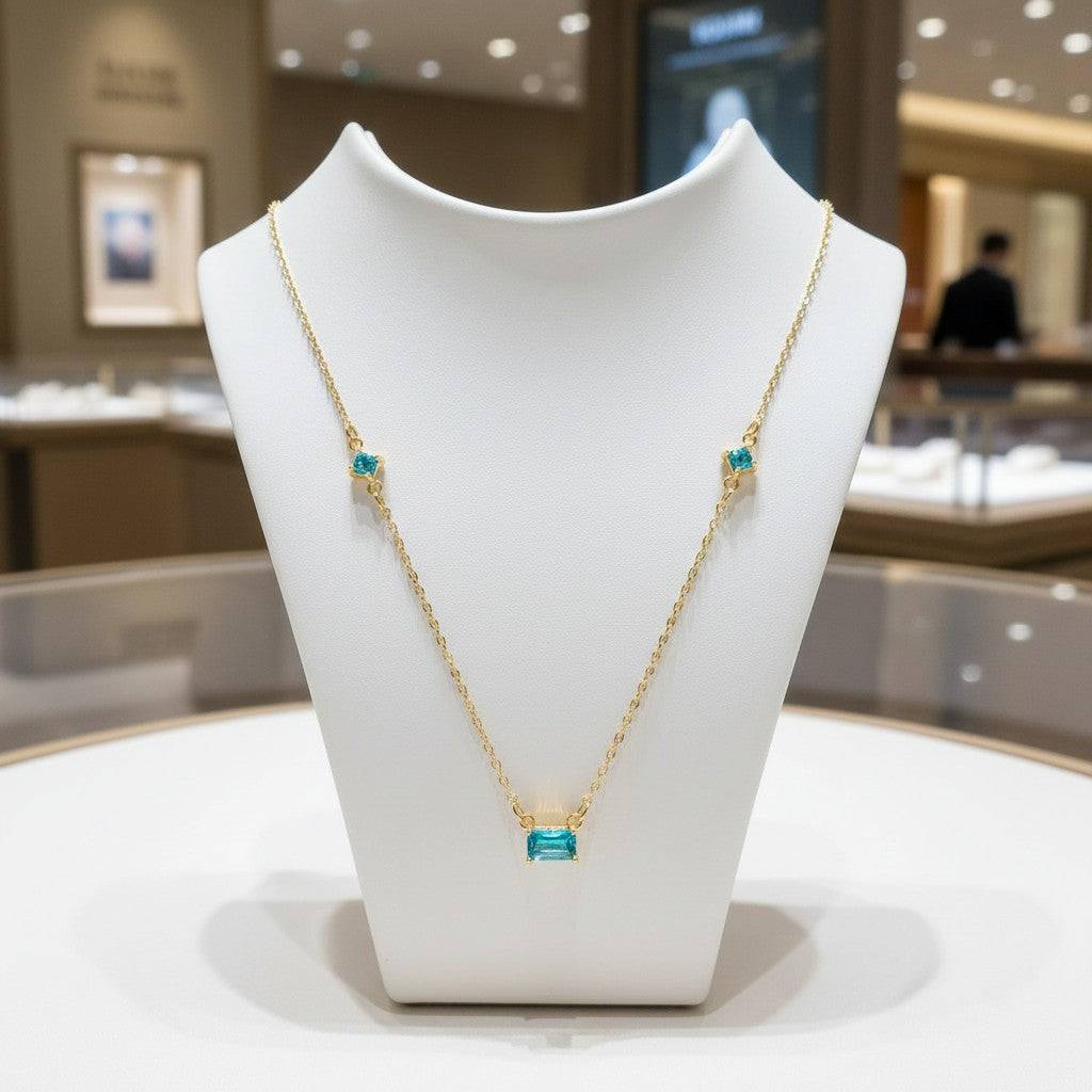 CUBIC ZIRCONIA COLLECTION - DAINTY GEM NECKLACE - 925 STERLING SILVER -CZNK277