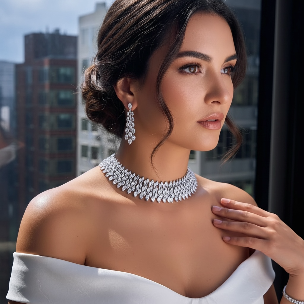 CUBIC ZIRCONIA COLLECTION - SHIMMERING STARLET NECKLACE SET - CZNK278
