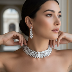 CUBIC ZIRCONIA COLLECTION - SHIMMERING STARLET NECKLACE SET - CZNK278