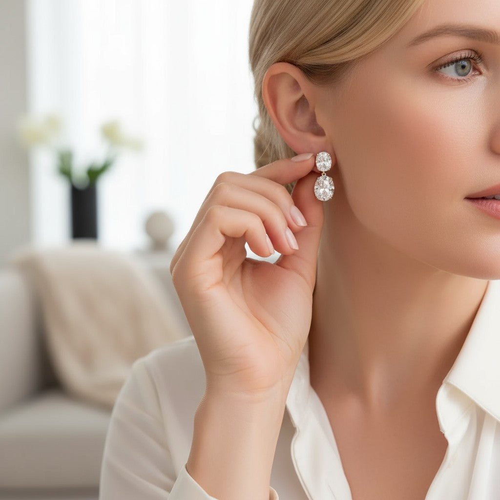 CUBIC ZIRCONIA COLLECTION - DAINTY GEM EARRINGS - CZER924 SILVER