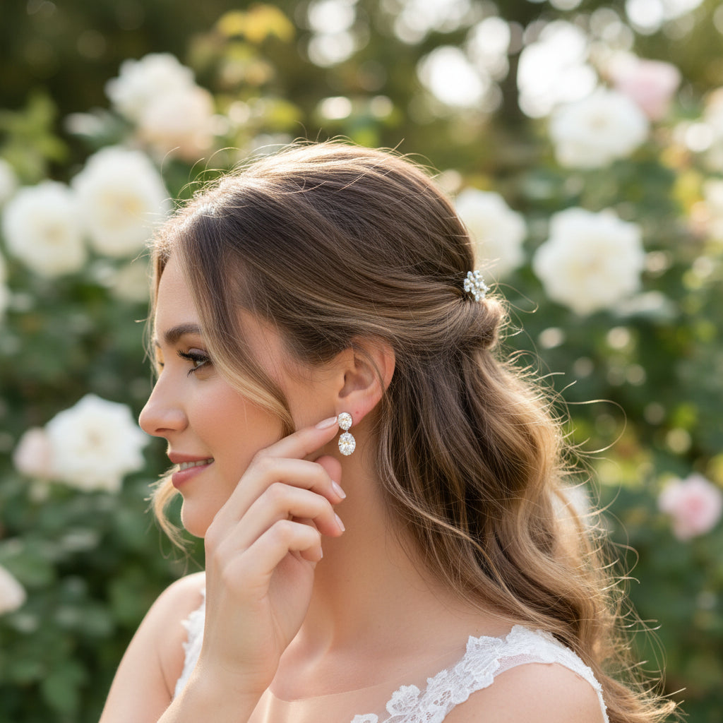 CUBIC ZIRCONIA COLLECTION - DAINTY GEM EARRINGS - CZER924 SILVER