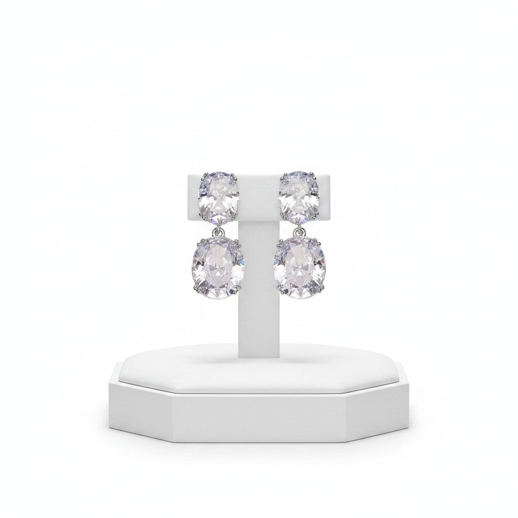 CUBIC ZIRCONIA COLLECTION - DAINTY GEM EARRINGS - CZER924 SILVER