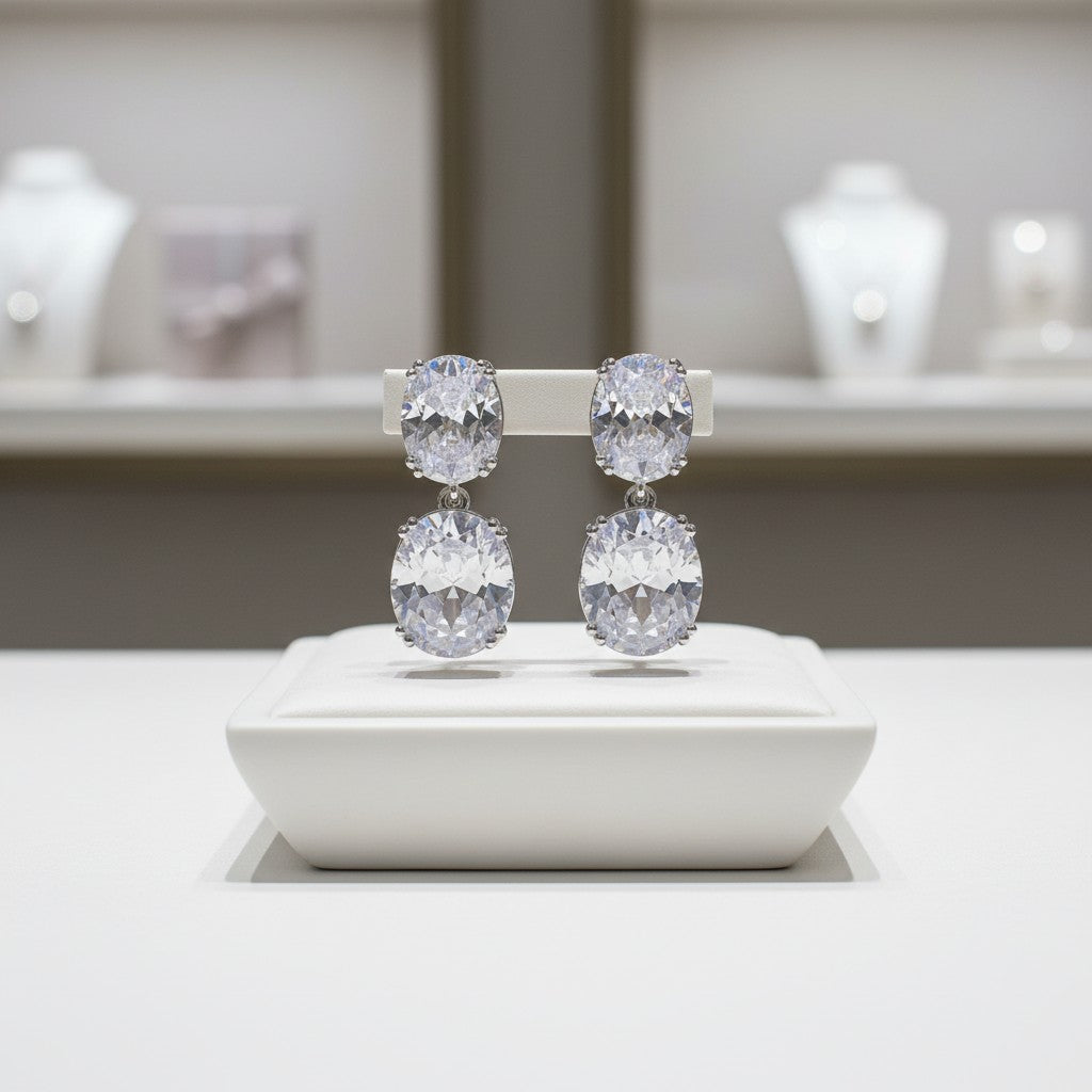 CUBIC ZIRCONIA COLLECTION - DAINTY GEM EARRINGS - CZER924 SILVER