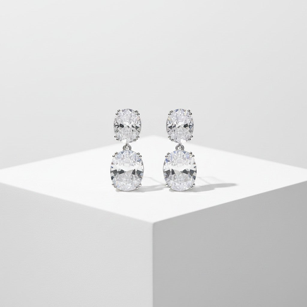 CUBIC ZIRCONIA COLLECTION - DAINTY GEM EARRINGS - CZER924 SILVER
