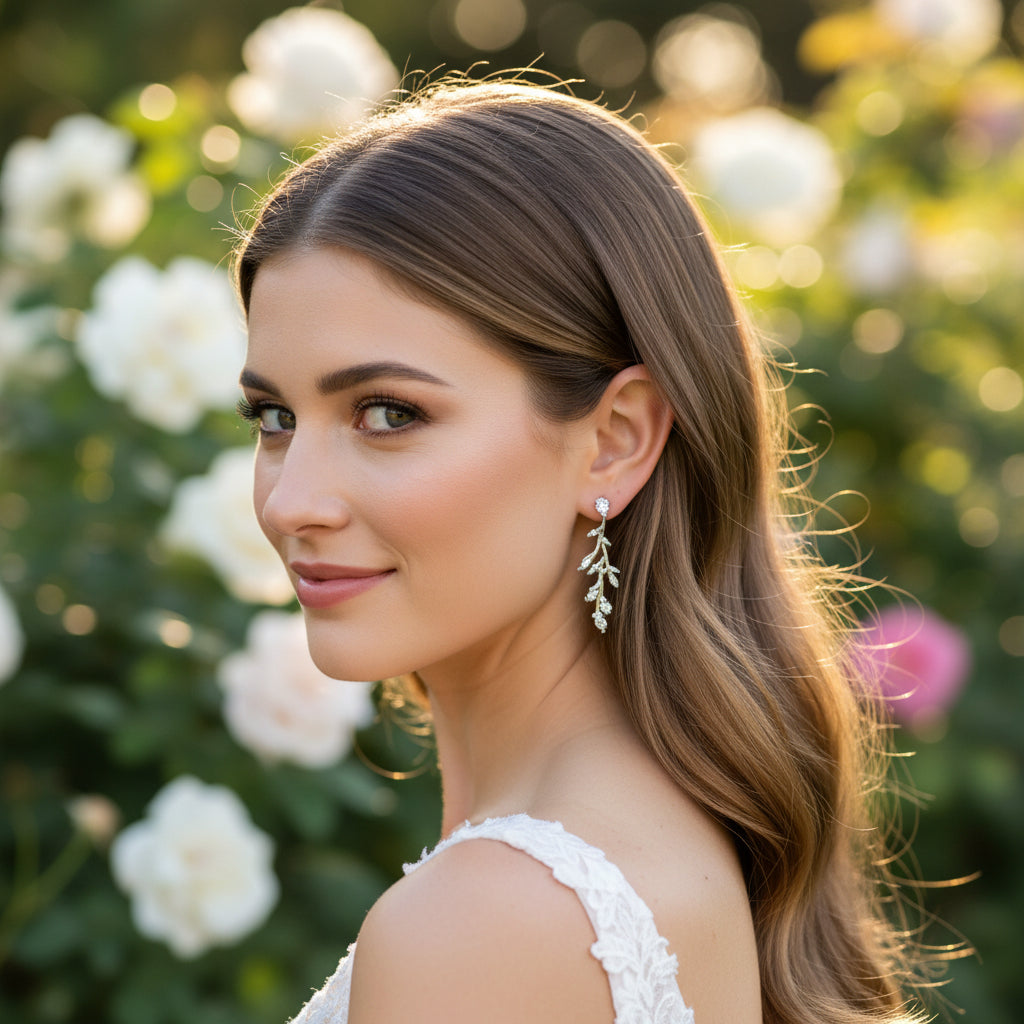 CUBIC ZIRCONIA COLLECTION - DAINTY VINE EARRINGS - CZER926 SILVER