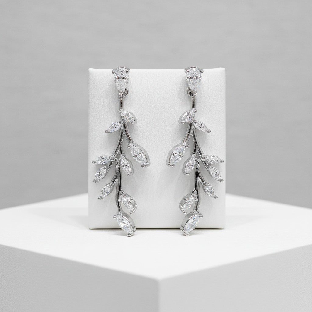 CUBIC ZIRCONIA COLLECTION - DAINTY VINE EARRINGS - CZER926 SILVER