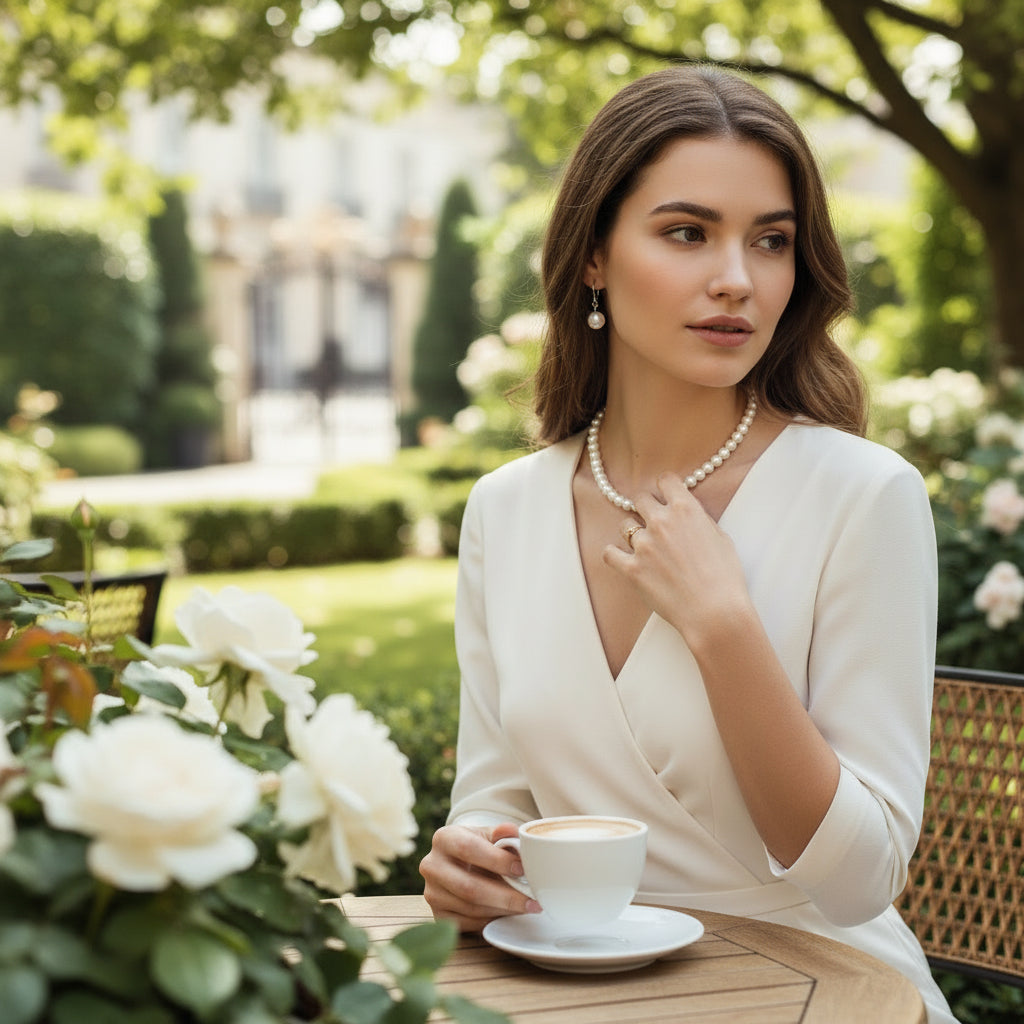 ATHENA COLLECTION - CHIC PEARL NECKLACE SET - CZNK279 IVORY