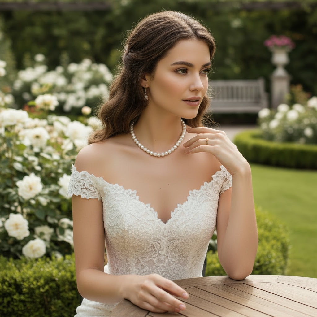 ATHENA COLLECTION - CHIC PEARL NECKLACE SET - CZNK279 IVORY