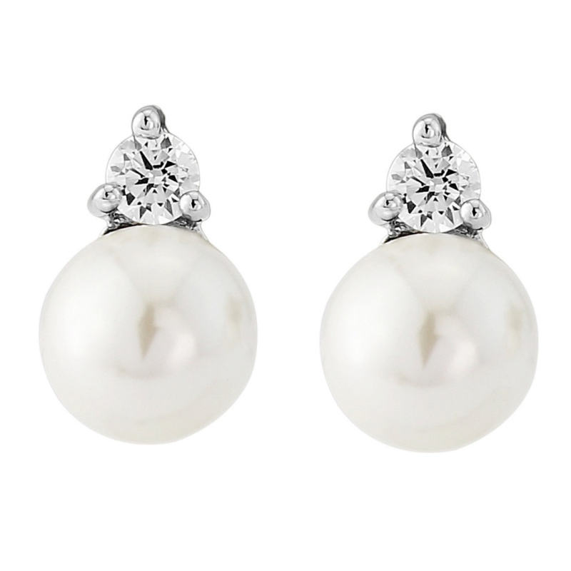 Cubic Zirconia Collection - Dainty Pearl Earrings  - ER327