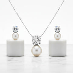 Cubic Zirconia - Elegance Pearl Necklace Set - CZNK14