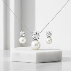 Cubic Zirconia - Elegance Pearl Necklace Set - CZNK14