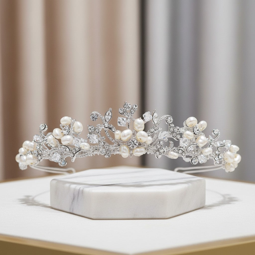 SERENA - Freshwater Pearl Tiara 4 Silver - SASSB