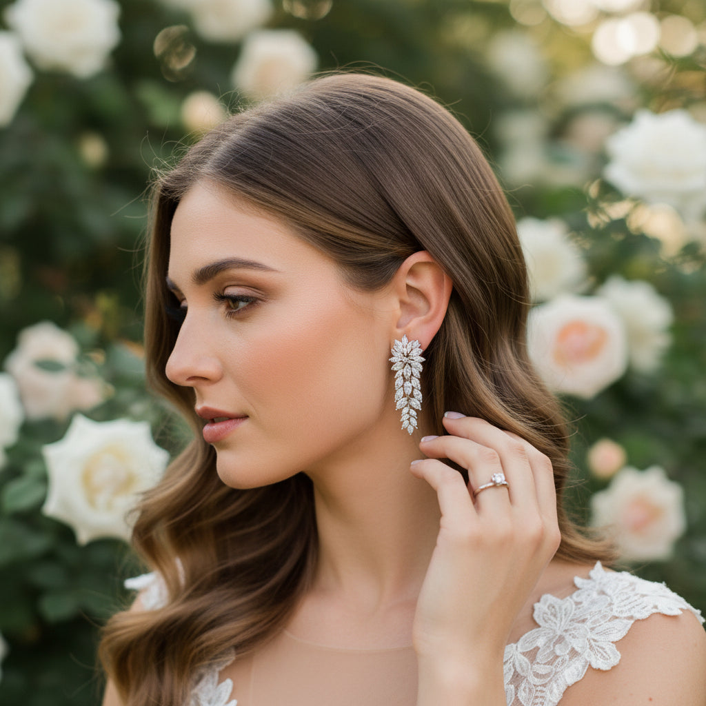 CUBIC ZIRCONIA COLLECTION - CRYSTAL DROP EARRINGS - CZER927 SILVER