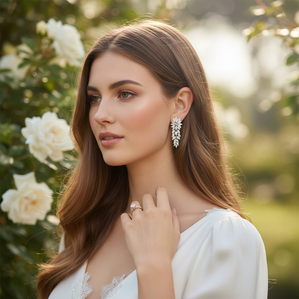 CUBIC ZIRCONIA COLLECTION - CRYSTAL DROP EARRINGS - CZER927 SILVER