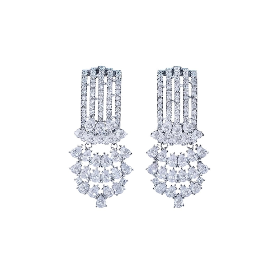 CUBIC ZIRCONIA COLLECTION - LUXE DECO DROP EARRINGS - CZER929 SILVER