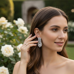 CUBIC ZIRCONIA COLLECTION - LUXE DECO DROP EARRINGS - CZER929 SILVER