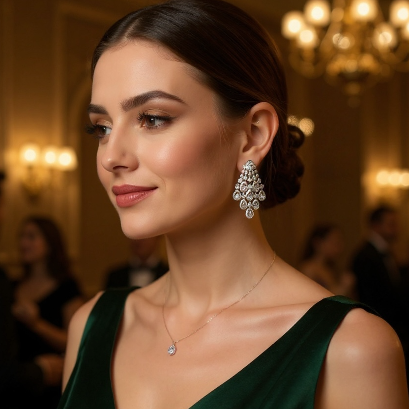 CUBIC ZIRCONIA COLLECTION - DECO GLAM DROP EARRINGS - CZER928 SILVER