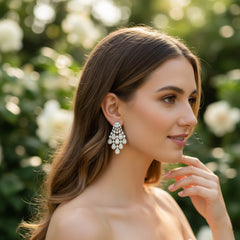 CUBIC ZIRCONIA COLLECTION - DECO GLAM DROP EARRINGS - CZER928 SILVER