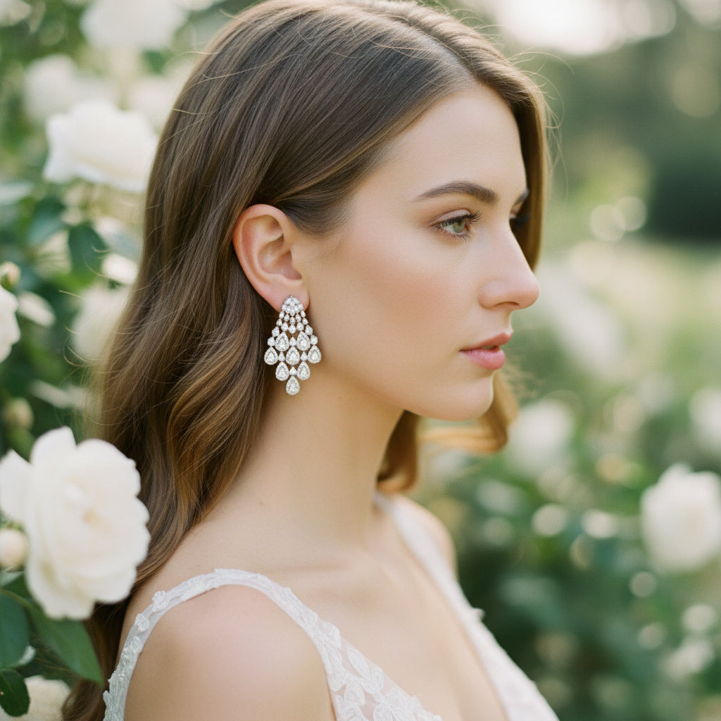 CUBIC ZIRCONIA COLLECTION - DECO GLAM DROP EARRINGS - CZER928 SILVER