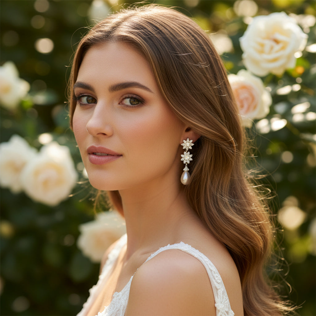 CUBIC ZIRCONIA COLLECTION - LUXE PEARL EARRINGS - CZER930 SILVER