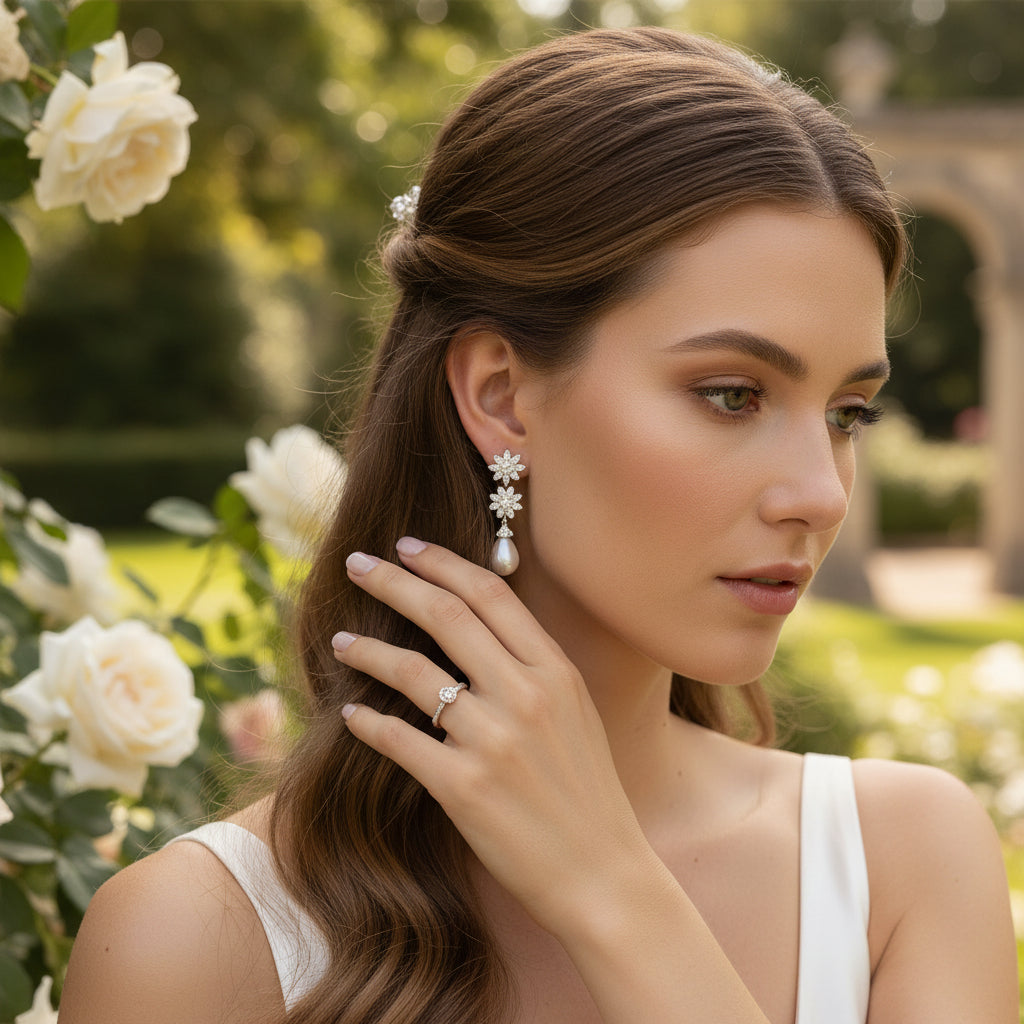 CUBIC ZIRCONIA COLLECTION - LUXE PEARL EARRINGS - CZER930 SILVER