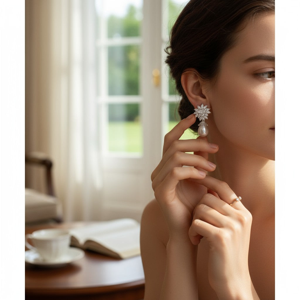 CUBIC ZIRCONIA COLLECTION - CRYSTAL CLUSTER EARRINGS - CZER931 SILVER