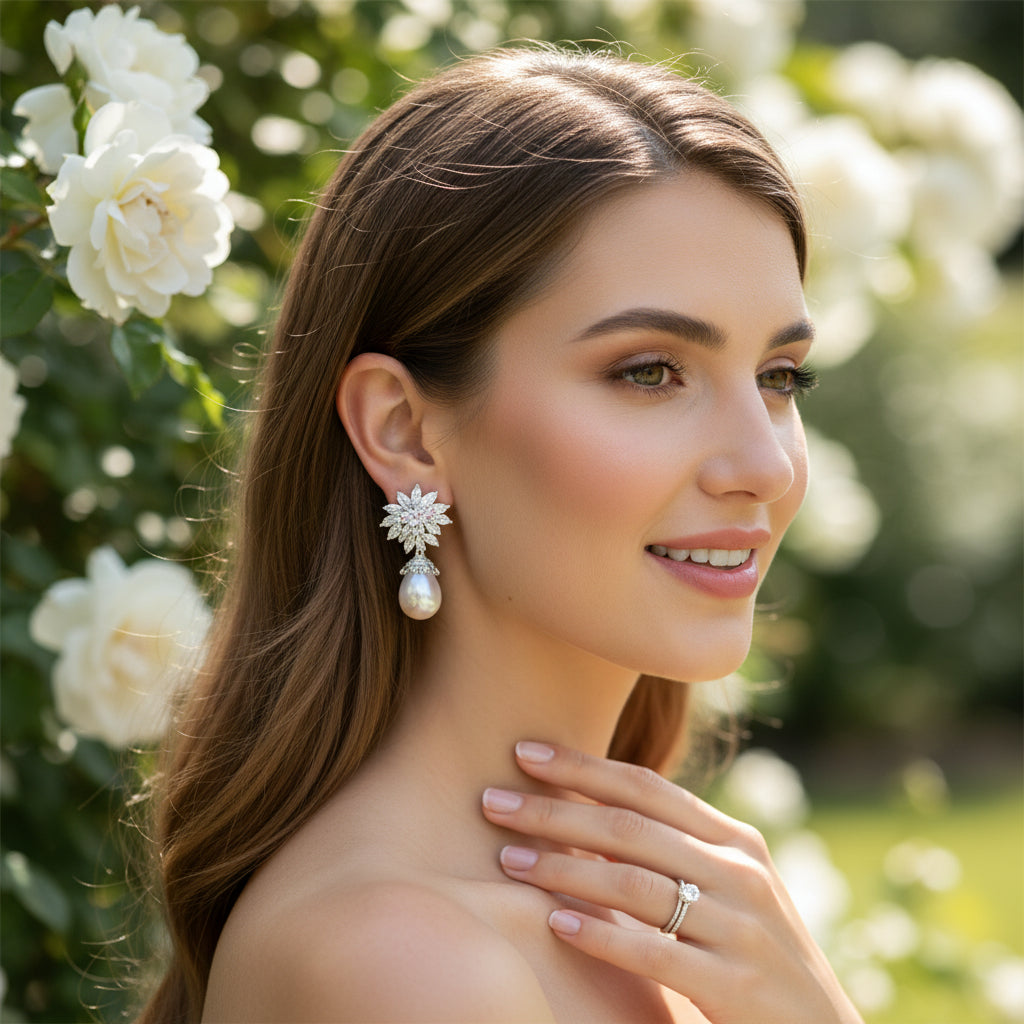 CUBIC ZIRCONIA COLLECTION - CRYSTAL CLUSTER EARRINGS - CZER931 SILVER