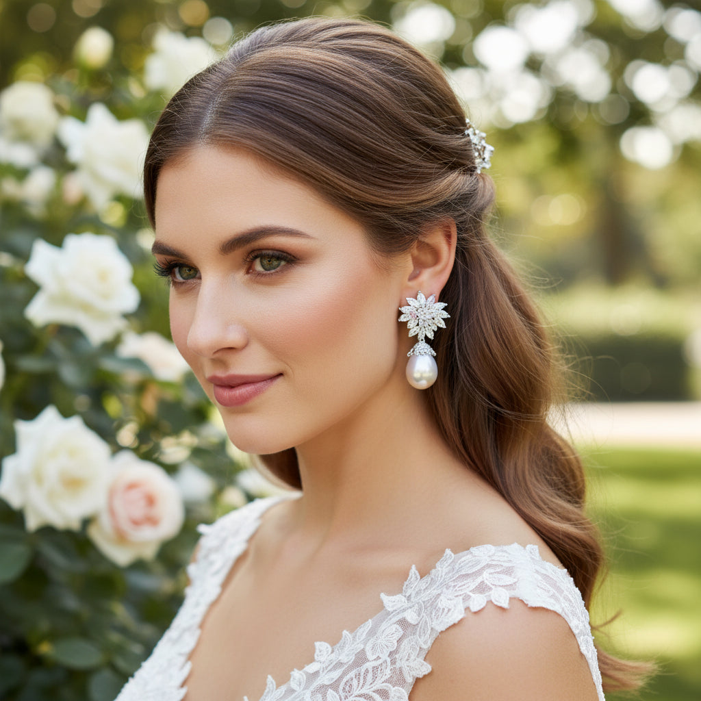 CUBIC ZIRCONIA COLLECTION - CRYSTAL CLUSTER EARRINGS - CZER931 SILVER