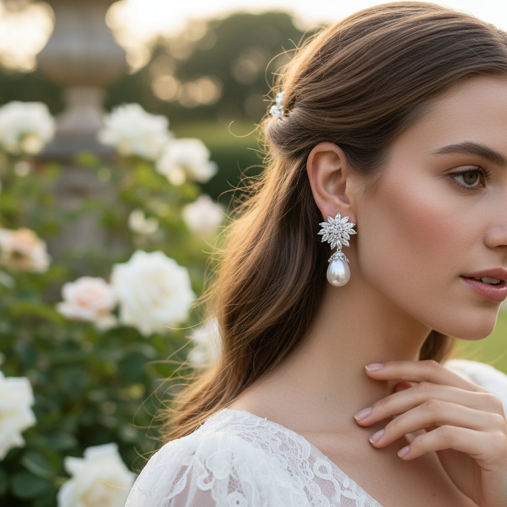 CUBIC ZIRCONIA COLLECTION - CRYSTAL CLUSTER EARRINGS - CZER931 SILVER
