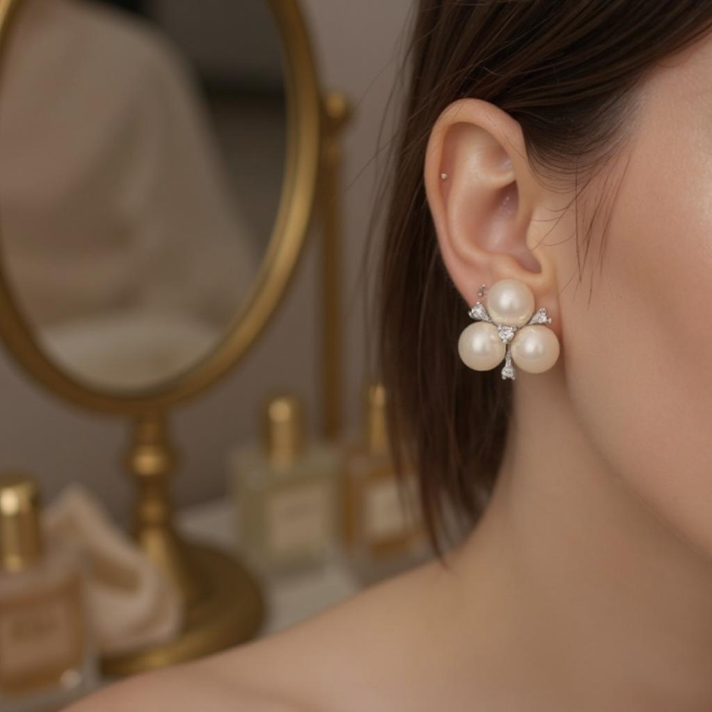 Cubic Zirconia - Chic Pearl Earrings - CZER333